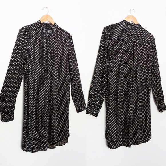 Madewell Black Cream Polka Dot 100% Viscose Long Sleeves Tunic Shirt Dress S - Picture 14 of 14